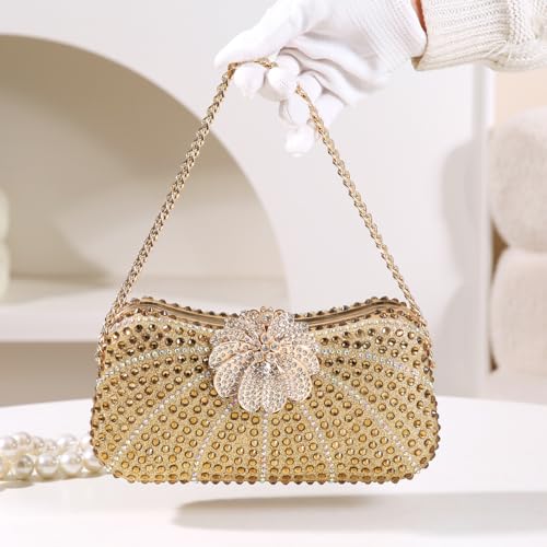 Women's Fashion Rhinestone Beaded Evening Bag Flower Lock Clutch Handbag3