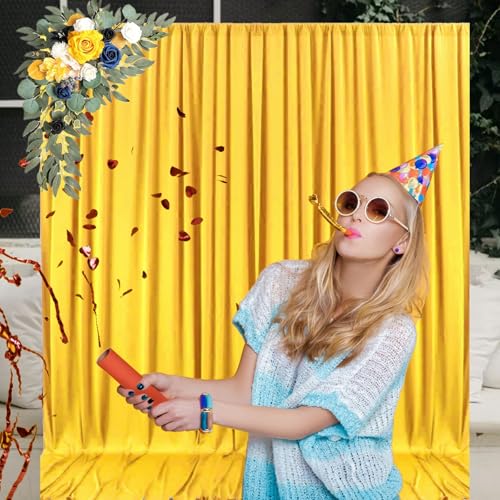 Image of 10 x 7 Feet Yellow Backdrop Curtain for Partie, Background Curtains for Photoshoot, Birthday, Wedding, Halloween, Thanksgiving, Christmas, New Year Party Decorations 5Ft x 7Ft, 2 Panels
