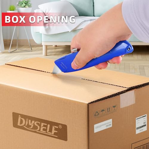 Image of DIYSELF 20 Pack Utility Knives, Comfortable Grip Retractable Box Cutters | Box Cutter Knife for Cardboard, Boxes and Packaging, Utility Knives for Garage, Home and Office, PVC Pipe Cutter (Blue)