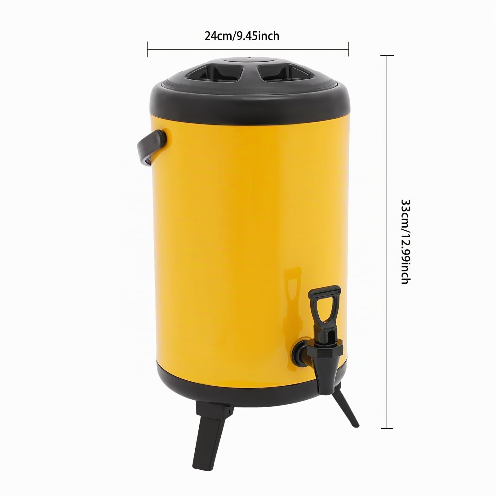Fût isotherme en acier inoxydable 10 l - Fontaine d'eau chaude et froide avec robinet - Récipient à boissons isolé - Distributeur de boissons pour café, lait froid, eau, jus (jaune)