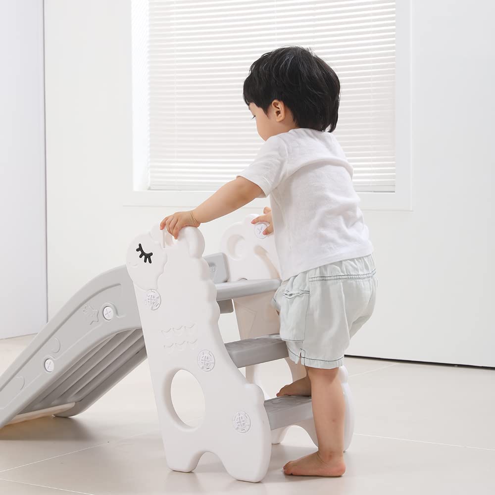 Baby Slide for Toddlers Age 1-3 Indoor Kids Slide Outdoor Climber Freestanding Toddler Slide with Basketball Hoop