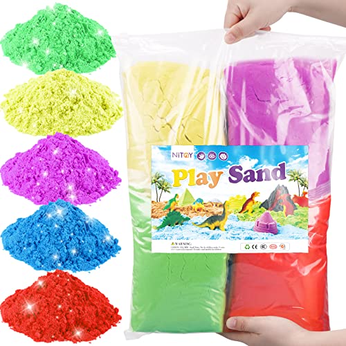 Value Pack 11lbs of 5 Colored Moldable Self-Sticking Play Sand, Never Dries Out - Fun for Kids Bulk Refill for Sensory Sand Box Toys, Ideal for Shaping, Squeezing, Scooping, Rolling and Molding