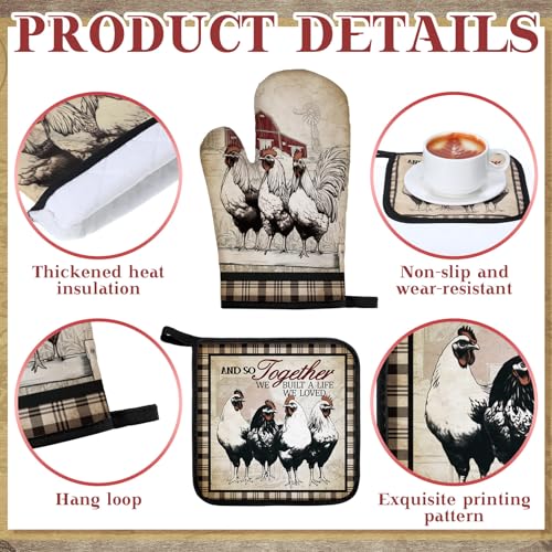 image for Fourluoo 10 Pcs Barn Chicken Kitchen Dish Towels Rugs Oven Mitts and P