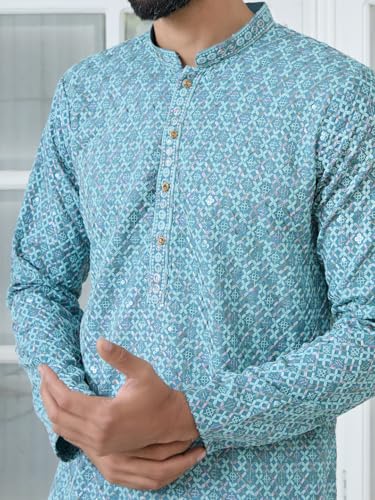 Image of See Designs Men's Full Sleeve Mandarin Collar Men Embroidered Straight Long Kurta - Festive Collection
