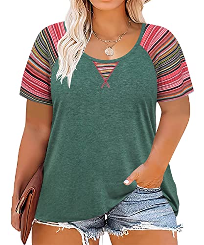 CARCOS Plus Size Tops for Women Short Sleeve Shirt Summer Star/Leopard/Tie Dye/Flower Crewneck Pullover Tunic XL-5XL