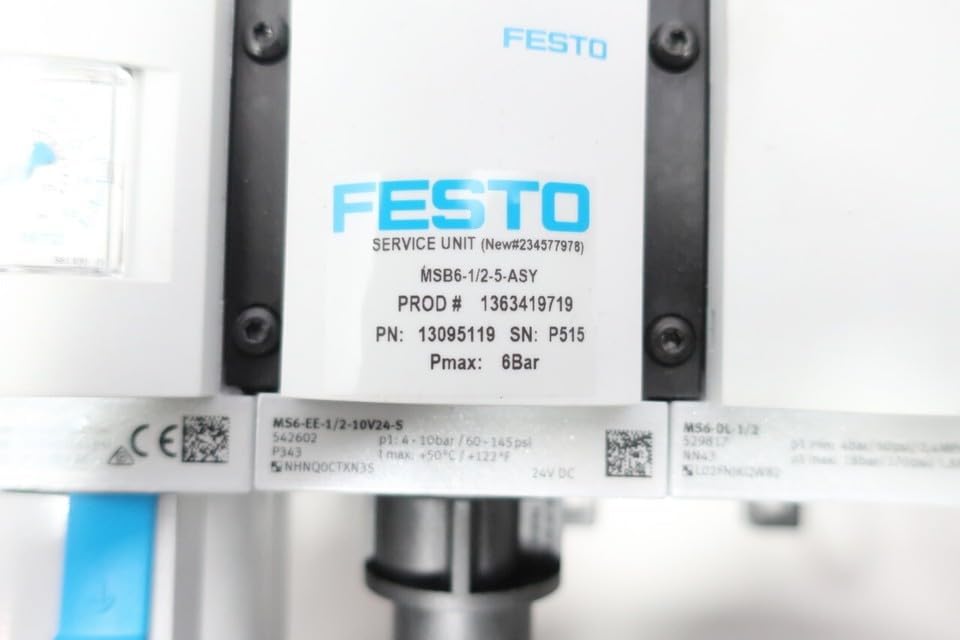 Close-up of the product label on the Festo MSB6-1/2-5-ASY Pneumatic Filter-Regulator Assembly