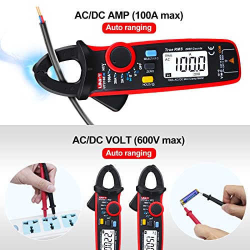 Image of UNI-T UT210e Pro Digital Clamp Meter with Alligator Electric Clips Test Leads, AC /DC Amp Meter Clamp Multimeter Tester Voltmeter HVAC Tool