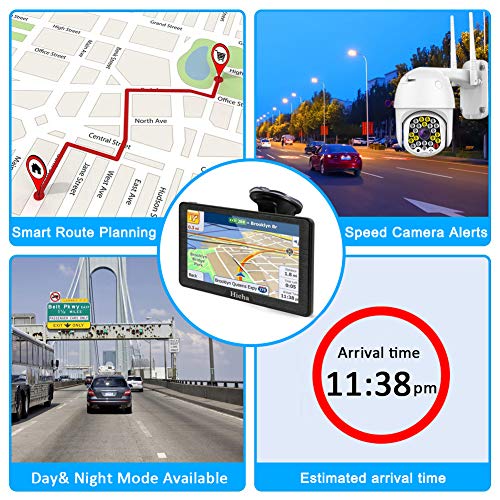 Hieha 7 Inches Navigation System for Car Truck RV Vehicles with Pre-Loaded Latest US/CA/MX Maps, 8GB 256Mb Touch Screen GPS Navigation Device with Car Bracket Holder, Lifetime Free Map Updates