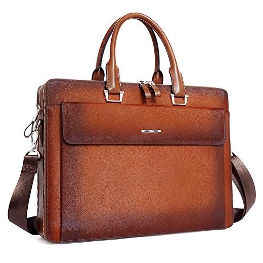 Women Oil Wax Leather Briefcases Slim Large Business 15.6" Laptop Vintage Shoulder Bag for Men Two-Toned Brown