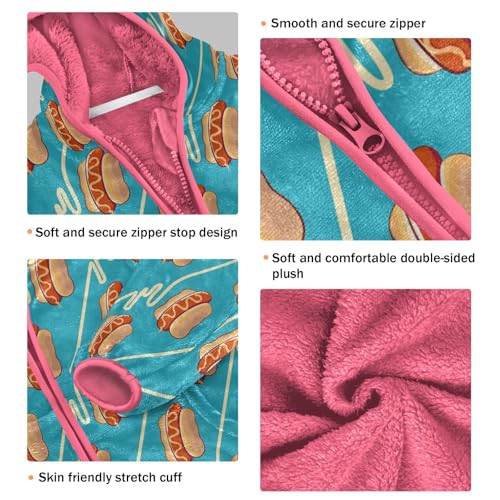 Hot Dog Toddler Fleece Jacket Baby Girls Hooded Zipper Long Sleeve Thick Warm Outerwear 3-10 Years3