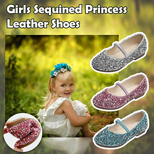 Girls 𝗥hinestones Dress Shoes Glitter Slip On Mary Jane Ballet Flat𝘀 for Princess Bridesmaids Wedding Par𝘁y4