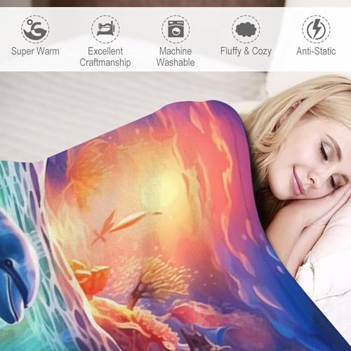 Couverture légère dauphins 3D en polaire flannel douce et isolante - 4