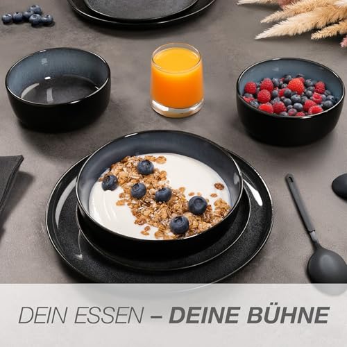 Moritz & Moritz VIDA Geschirrset 6 Personen Blau 18-tlg. - Modernes Porzellan Geschirr Set - Kratz-, Mikrowellen- & Spülmaschinenfest, Essgeschirr, Tafelservice, Kombiservice 6 Personen