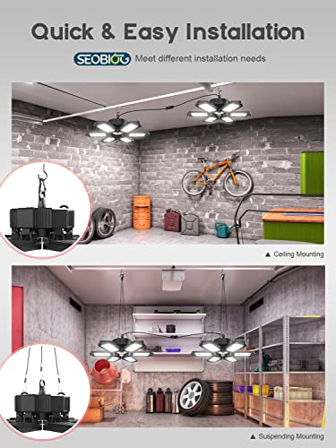 2 Pack Plug In Garage Light, Upgraded 200W 20000Lm Linkable Led Shop Light, 6500K Led Garage Ceiling Lights With 6 Deformable Panels For Garage, Warehouse, Barn, Basement (Built-In On/Off Switch) #TOP4
