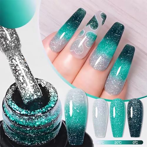 Colour Changing Gel Nail Polish, Gel Nail Polish with Thermal Temperature Color Changing Diamond Glitter Reflective Nail Polish Long Lasting Glossy for DIY Nail Art Manicure at Home Salon (24#) - Image 3