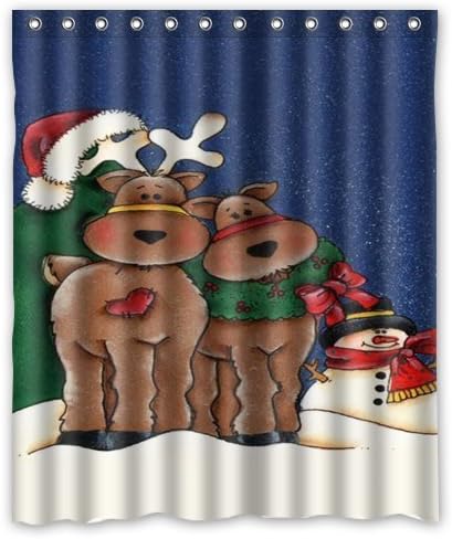 WECE 60"(w) x 72"(h) Christmas Reindeer Pattern 100% Polyester Bathroom Shower Curtain Shower Rings Included, Merry Xmas Christmas Eve, Great Decoration for Christmas
