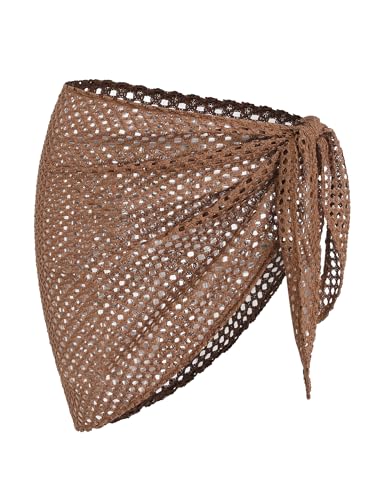 Image of ZAFUL Sarong Coverups for Women Beach Vacation Fishnet See Thru Tie Side Bathing Suit Cover Up Mini Skirt