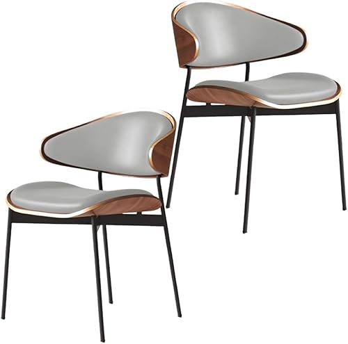 YVYKFZD Mid Century Dining Chairs Set, Dining Room Chair with Curved Backrest and Metal Legs, Leather Upholstered Kitchen Chairs, Armless Living