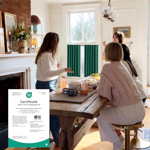 Image of RYB HOME 100% Blackout Short Curtains for Small Window, Thermal Insulated Noise Reducing Back Tab Curtains for Nursery Bathroom Basement, 34 inches Wide by 45 inches Long, Dark Green