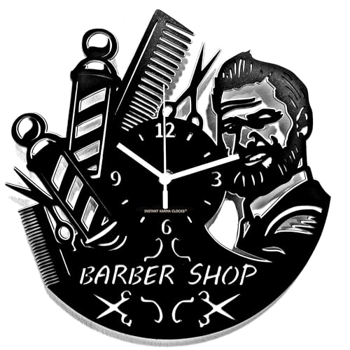 Instant Karma Clocks | Horloge Murale Barbier Vintage avec Portrait et Accessoires | Mouvement Silencieux à Quartz | Idée Cadeau pour Coiffeur, Salon, Homme