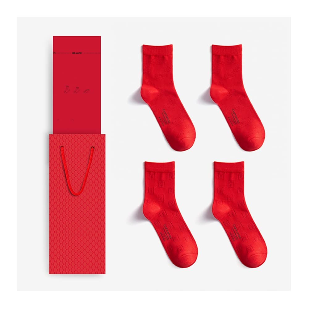 Calzini Femminili Rossi del Nuovo Anno Cinese, Calze di Cotone Puro Invernale E Calze Zodiacali, Regalo di Capodanno for Genitori E Amici, 4 PCS. (Color : Red-c, Size : 34-39)