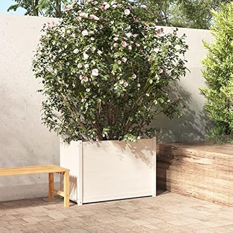 Tidyard Raised Bed Garden Planters Plant Pot Garden Planter Box Plant Bed Basket Planter for Outdoor Patio Plant Flower Vegetable Pot White 100x50x70 cm Solid Pinewood Cover
