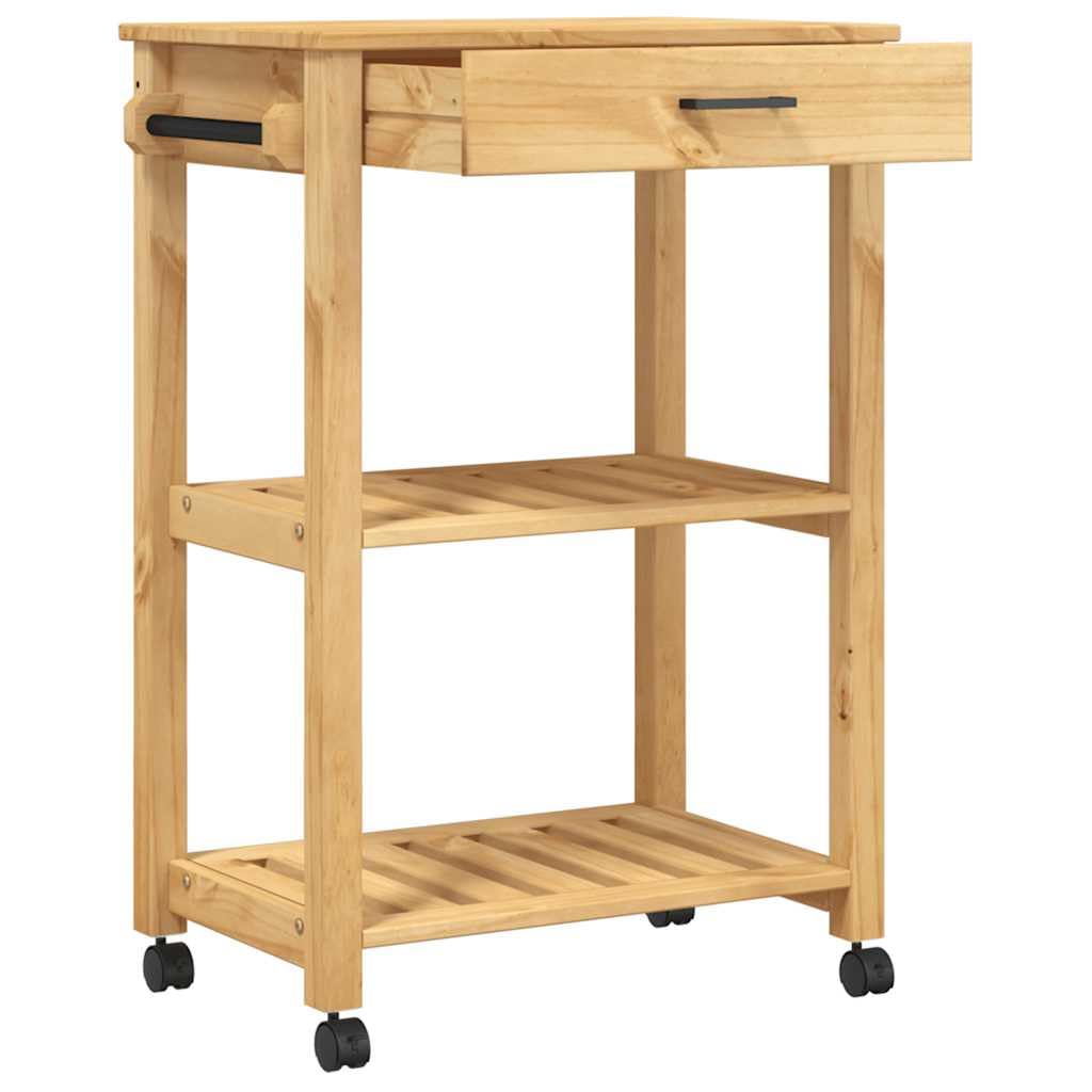 vidaXL Küchenwagen, Servierwagen mit viel Stauraum, Beistellwagen für Küche Wohnzimmer Badezimmer, Trolley Küche Küchenregal Gemüsewagen, Massivholz Kiefer