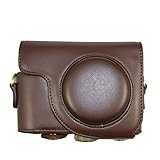 Hecho de excelente cuero! Market&YCY Bolsa Protectora de Cuero de la PU Bolsa con Correa de Cuero para el Hombro, para Casio ZR1000 ZR1200 Cámara - Marrón Oscuro