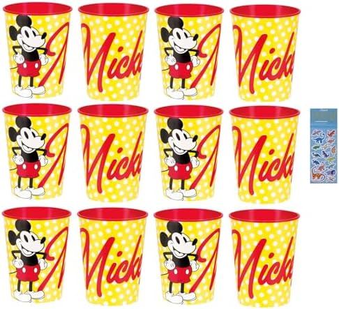 Unique Disney Mickey Mouse Birthday Party Supplies Bundle Pack includes 12 Plastic Reusable Cups and 1 Dinosaur Sticker Sheet image 3