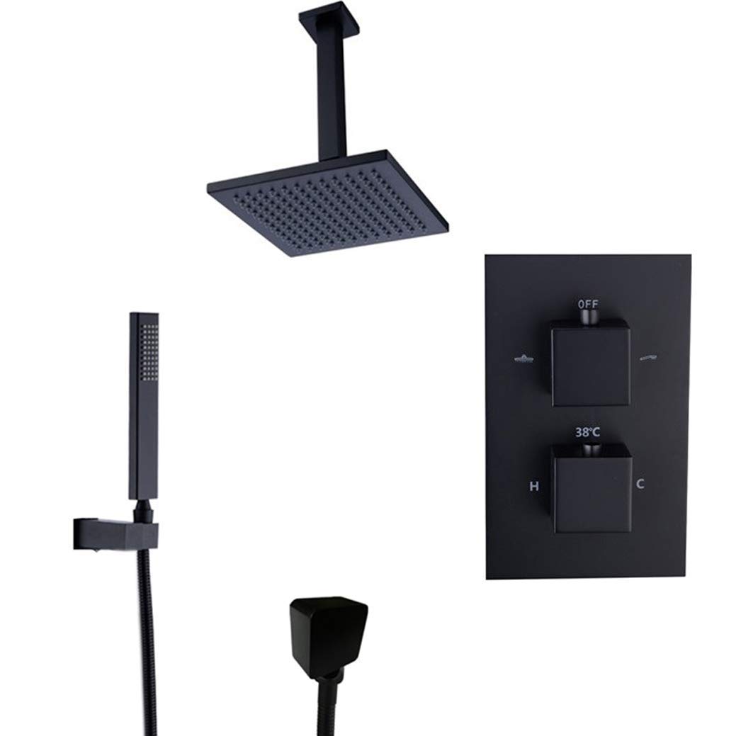 Robinet de douche thermostatique en laiton noir luxe encastré plafond
