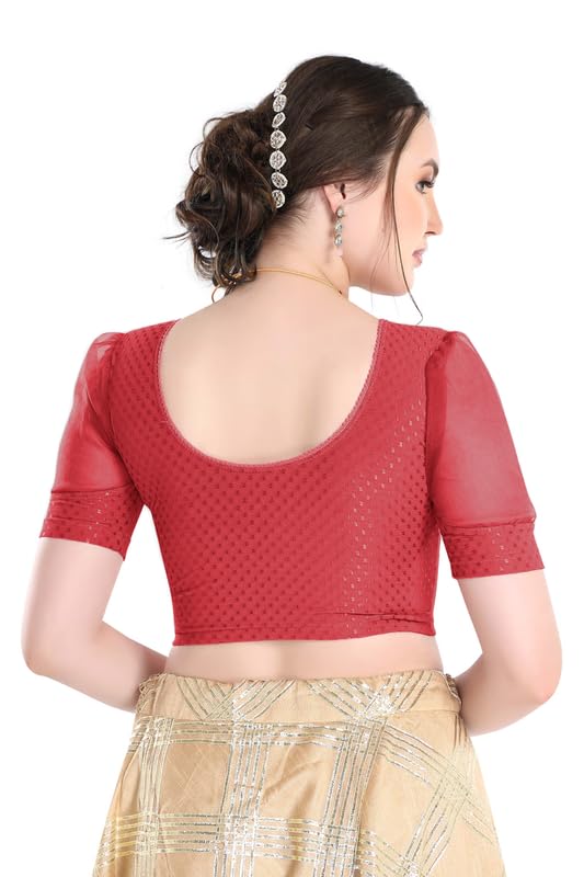 Image of FINESTFIT Stay On Trend Fashion 100% Cotton Readymade Blouses for Women,Round Neckline with Organza Balloon Sleeves.