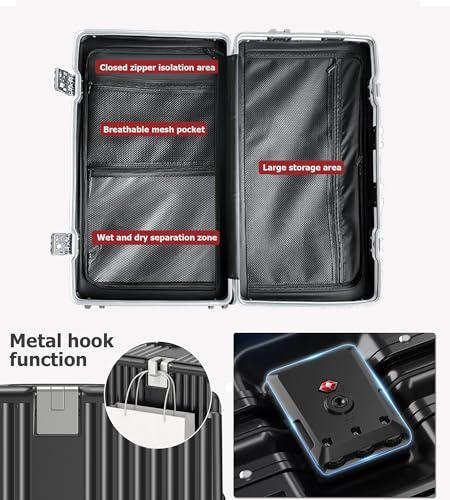 feilario 26in Super Large Captain Aluminum Frame Hardside Spinner Wheels Luggage, Zipperless Checked Suitcase with Cup Holder/Phone Holder3