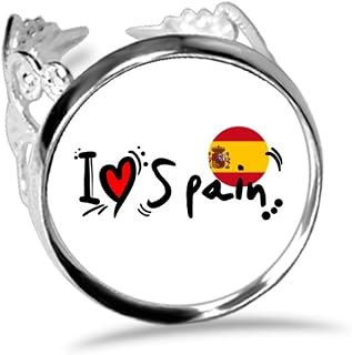 I Love Spain Word Flag Love Heart Illustration Ring Adjustable Love Wedding Engagement