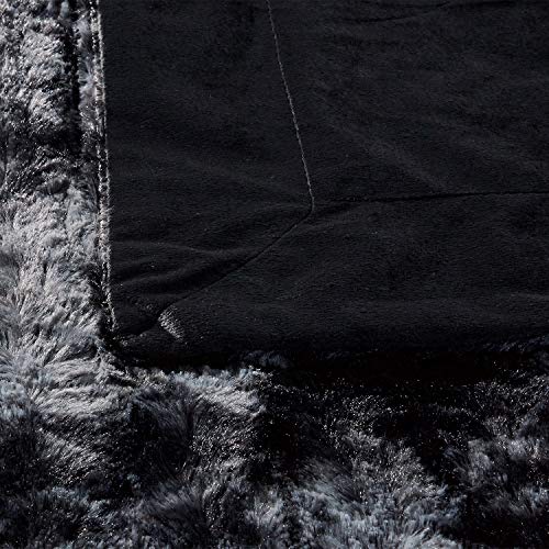 Viviland Faux Fur Throw Blanket, Luxury Soft Plush Shaggy Fleece Blanket, Machine Washable, Black, 50\"×60\" - Thumbnail 6