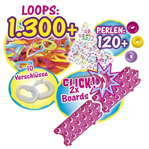 CRAZE loops Rainbow Studio - Loom Bänder XXL Set mit 1300+ Gummibänder und viel Zubehör - Kinder Bastelset - Halsketten, Ringe und Armbänder selber machen, Regenbogen