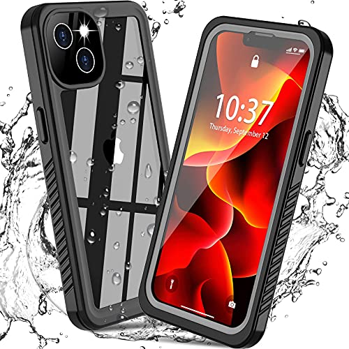 GOLDJU for iPhone 13 Mini Case Waterproof for IP68 Underwater Full Body Protective Case with Built in Screen Protector Only for iPhone 13 Mini 5G Case Clear Black 5.4 (inch)