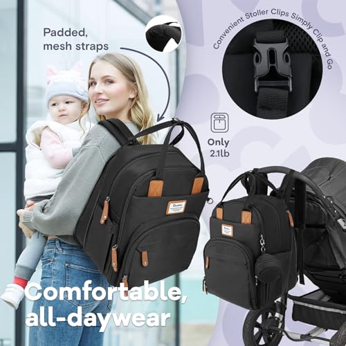 Image of RUVALINO Diaper Bag Backpack-Expandable Baby Bag with up to 50% Capacity -Baby Essentials Bag with Changing Pad Insulated Bottle Holders & Pacifier Case, Waterproof, Black XL