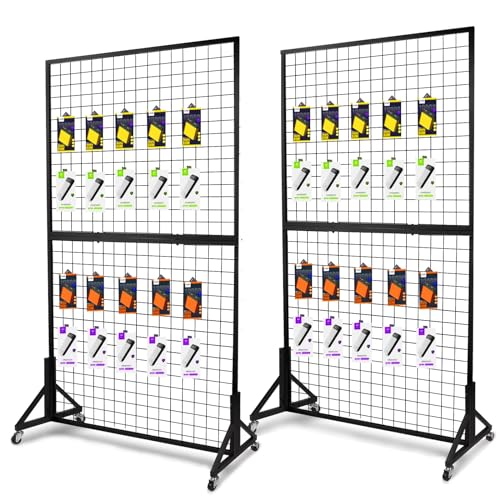 Eastern Tree 2 Packs 3'X 6' Two Gridwall Panels Display Stand with Sturdy T-Base, Black Wire Grid Wall Panels for Craft Show Display Rack, Art Display Stand, Extra More 20 Hooks