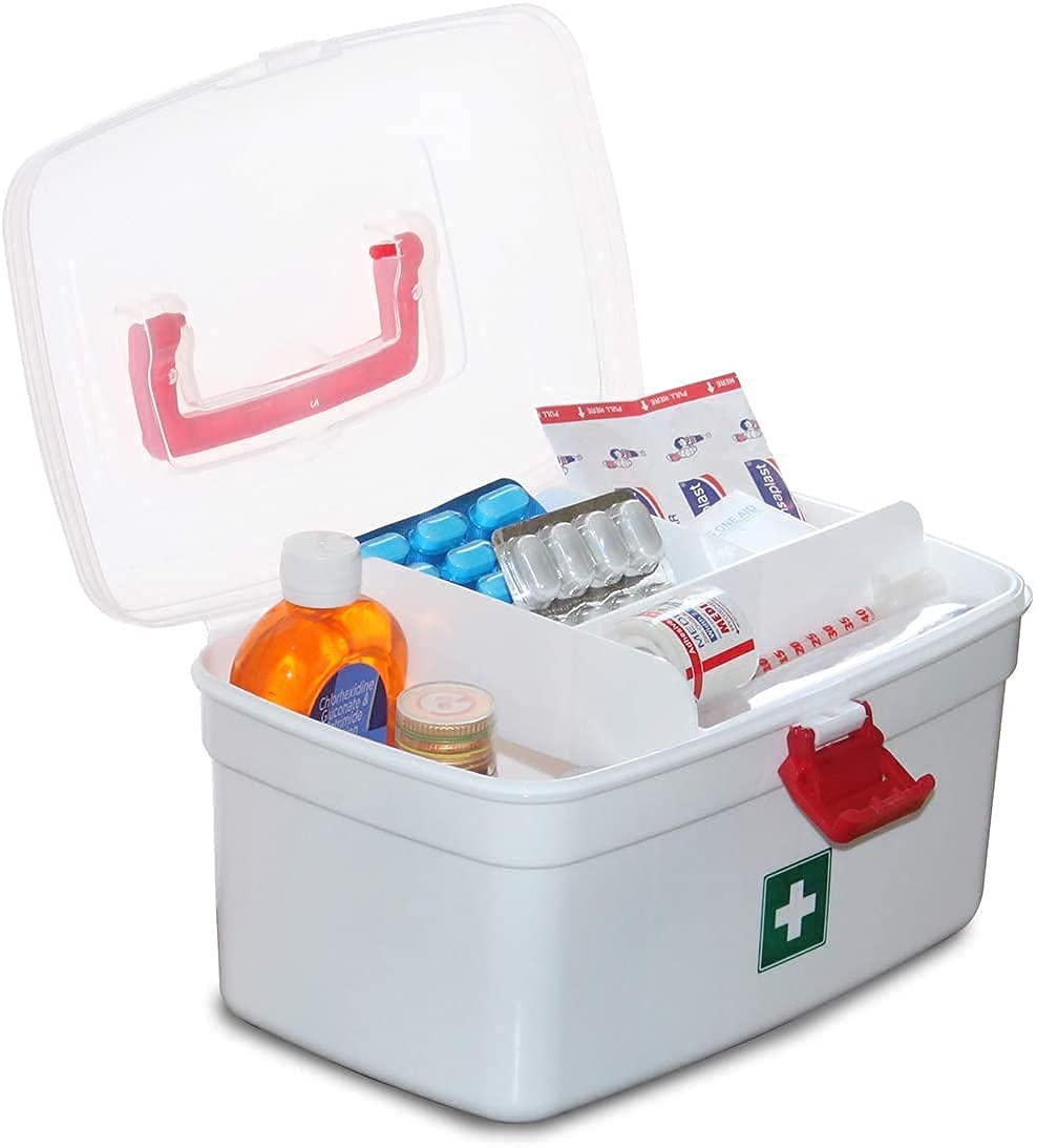 XEAMUSY® First Aid kit Box | Lockable Medicine Multifunction Storage Box | Plastic Emergency Cabinet Organizer with Detachable Tray and & Handle for Home, Camping, Travel and Car (Pack of 1) 1