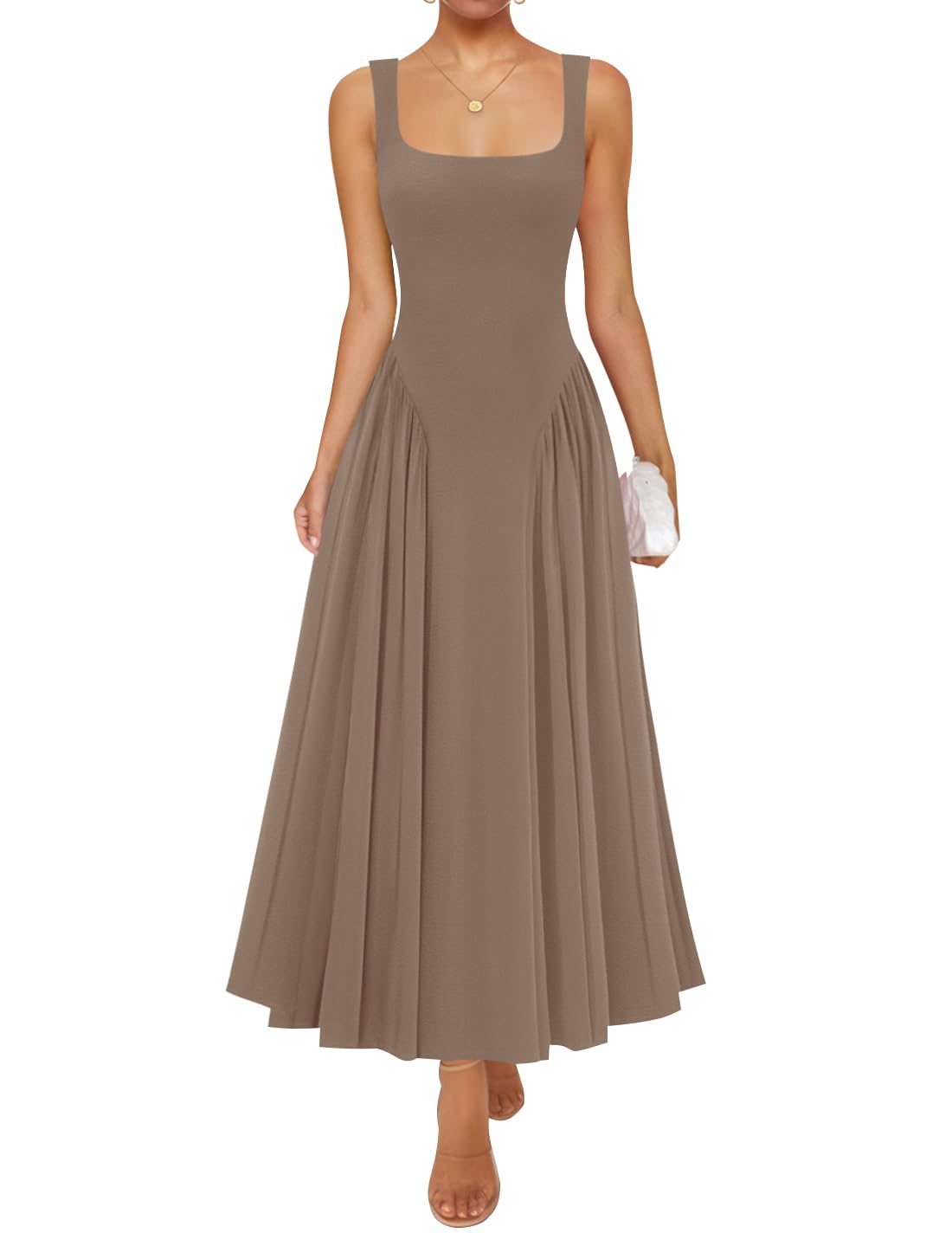 ZESICA Womens Summer Sleeveless Square Neck Vacation Sundress