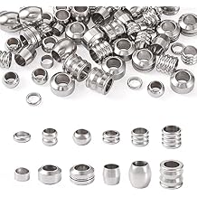 72Pcs 12 Style Stainless Steel Large Hole Column Grooved Barrel Tube Rondelle European Loose Spacer Beads for Bracelets Necklace Jewelry Making
