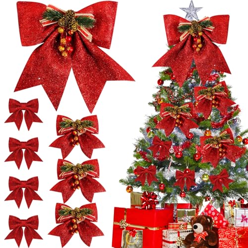 8 Stück Schleifen Weihnachtsbaum Rote, Glitzer Weihnachtsbaum...
