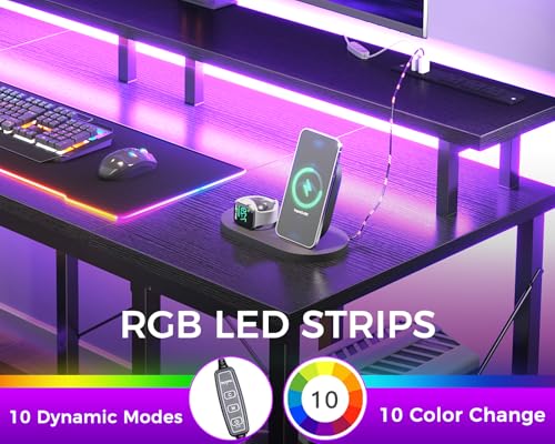 ODK 55 Inches Gaming Desk with LED Lights, Computer Desk with Monitor Stand, Pc Table with CPU Stand, Black - Image 5