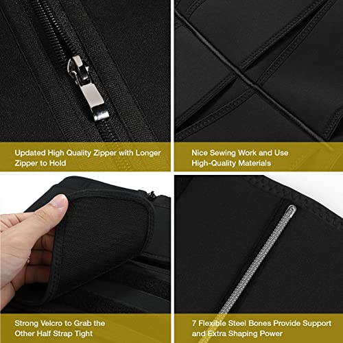 Feelingirl Sauna Waist Trainer For Women Long Torso Plus Size Sweating Belts Zipper Bones Workout Trimmer Neoprene Underbust Black Xl #TOP3