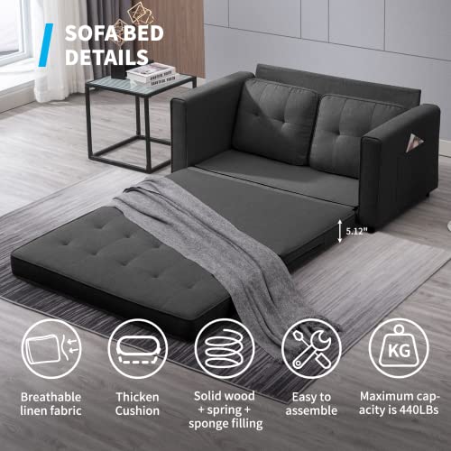 Mjkone Pull Out Sofa Bed, 3-In-1 Loveseat Sleeper Sofa Bed With 2 Side Pockets, 84" Tri-Fold Multi-Function Floor Gaming Sofa Bed, Fold Out Sofa Couches For Living Room/Bedroom/Office - Dark Grey #TOP4