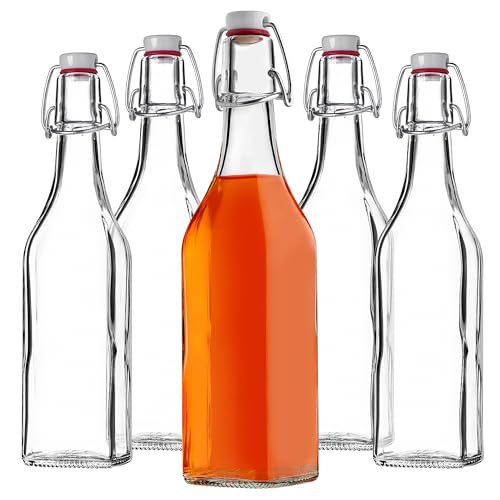 KADAX Bottiglie da 500 ml, set da 5 bottiglie di vetro con chiusura a leva, bottiglie vuote da riempire per succo, olio, aceto, liquore e sciroppo, bottiglie di succo in vetro, bottiglie di liquore
