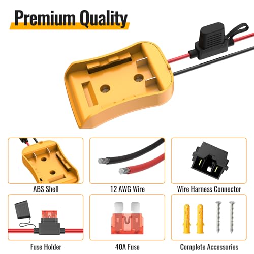 Image of Kzreect for Power Wheel Battery Adapter Compatible with Dewalt 20V Battery | Connector Compatible with Fisher Price 12V Cars, 12AWG Wire, 40A Fuse Holder, Screw & Drywall Anchors, Easy to Secure