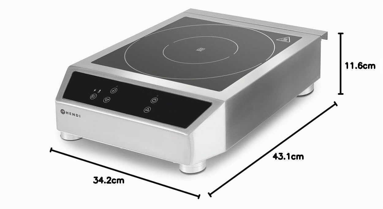 HENDI Placa de inducción de sobremesa profesional, control táctil, 60-240°C, 230V, 3500W, 342x431x(H)116mm, acero inoxidable