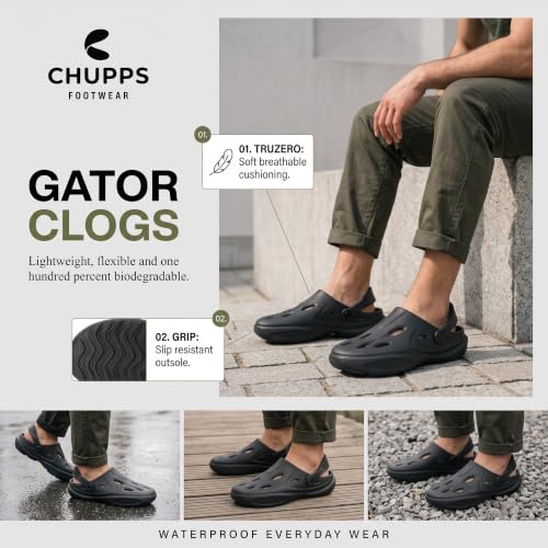 Image of CHUPPS Gator Clogs for Men | Lightweight EVA Clogs | Anti-Slip Sole | Cushioned Footbed | Breathable Ventilation | Adjustable Back Strap | Waterproof Casual Garden Clogs for Men
