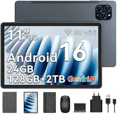 Zenva Android 16 Tablet,11 Inch Tablet with Keyboard,Gemeni AI,24GB RAM 128GB ROM /2TB TF,T7250 CPU, 8000mAh, Widevine L1-4 Year Warranty